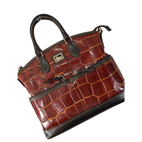 Dooney & Bourke Handbags - DOONEY & BOURKE! PECAN BROWN & GOLD CROC, BLACK GENUINE LEATHER BAG, PURSE!
